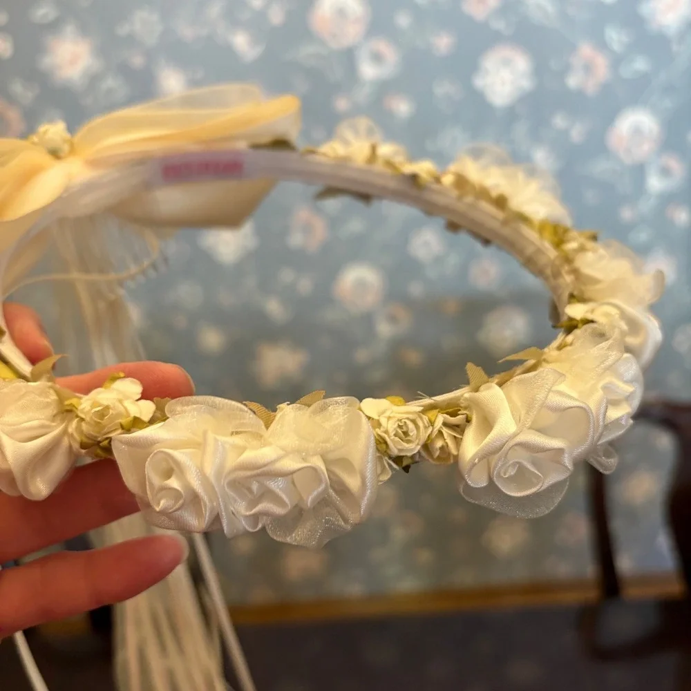 Kid's Dream Flower Girl‎ Headband Cream Floral Bow Comb Wedding First Communion